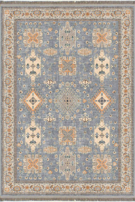 Alfombra 'Eclipse' sobre fondo blanco, destacando su diseño ornamental e intrincado que captura la atención y añade un toque mágico a cualquier habitación. Perfecta para embellecer el salón, dormitorio o cualquier rincón que necesite un poco de encanto. Lavable en lavadora, base antideslizante, sin pelusas e hipoalergénica.